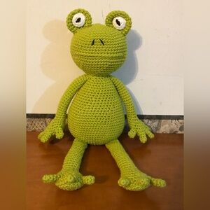 Handmade Crocheted Frog Plush - Lime Green 16” tall